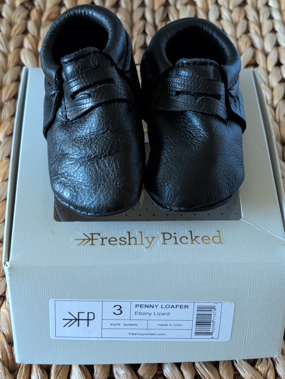 Freshly Picked Baby Sz 3 Leather Soft Sole Shoes Black